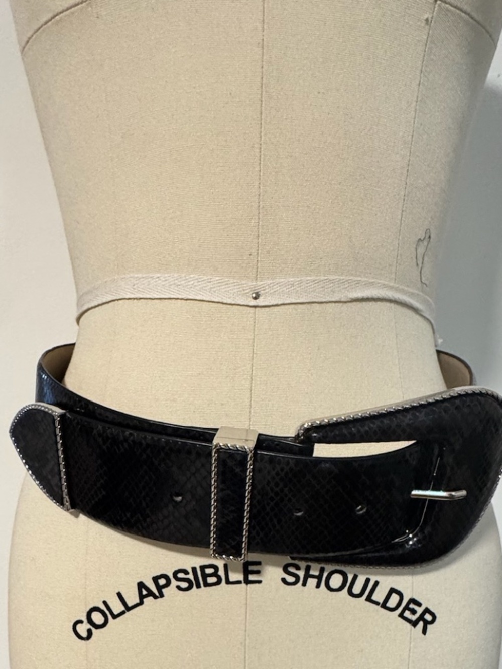 Vince Camuto Black Pebbled/Python-Inspired Faux Leather Belt with Silver Accents